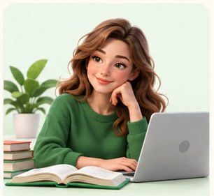 Девушка учится за ноутбуком с книгами