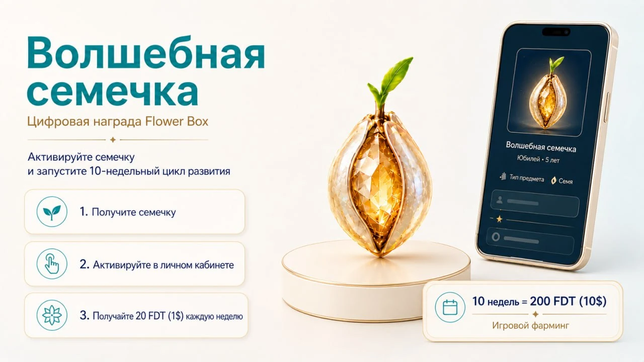 Волшебная семечка: активация и 10-недельный цикл развития, 20 FDT (1$) каждую неделю