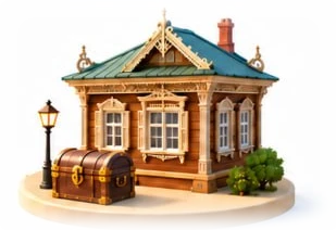 Резной купеческий дом с сундуком — игровой мир «Иркутск купеческий»