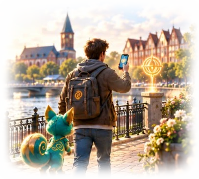 Игрок с телефоном на набережной у Кафедрального собора находит светящийся артефакт